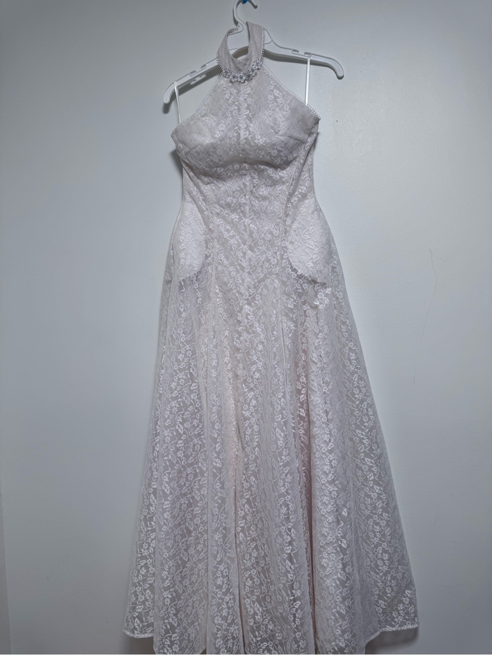 Innovare Denim halter neck floral lace maxi bridal dress Sz M NWT - Picture 3 of 7